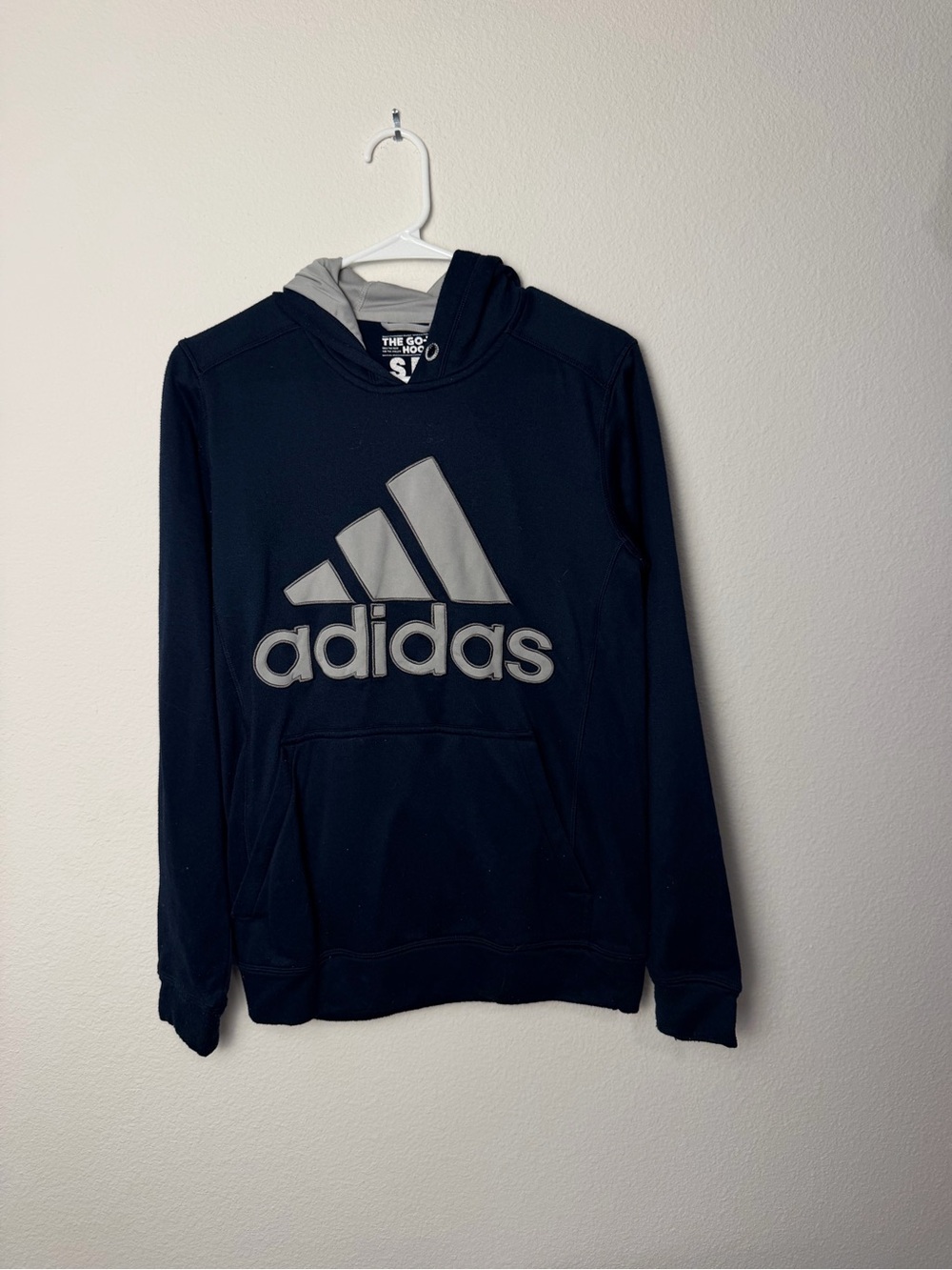 adidas Men's Black Hoodie Sweatshirt with Grey Logo small